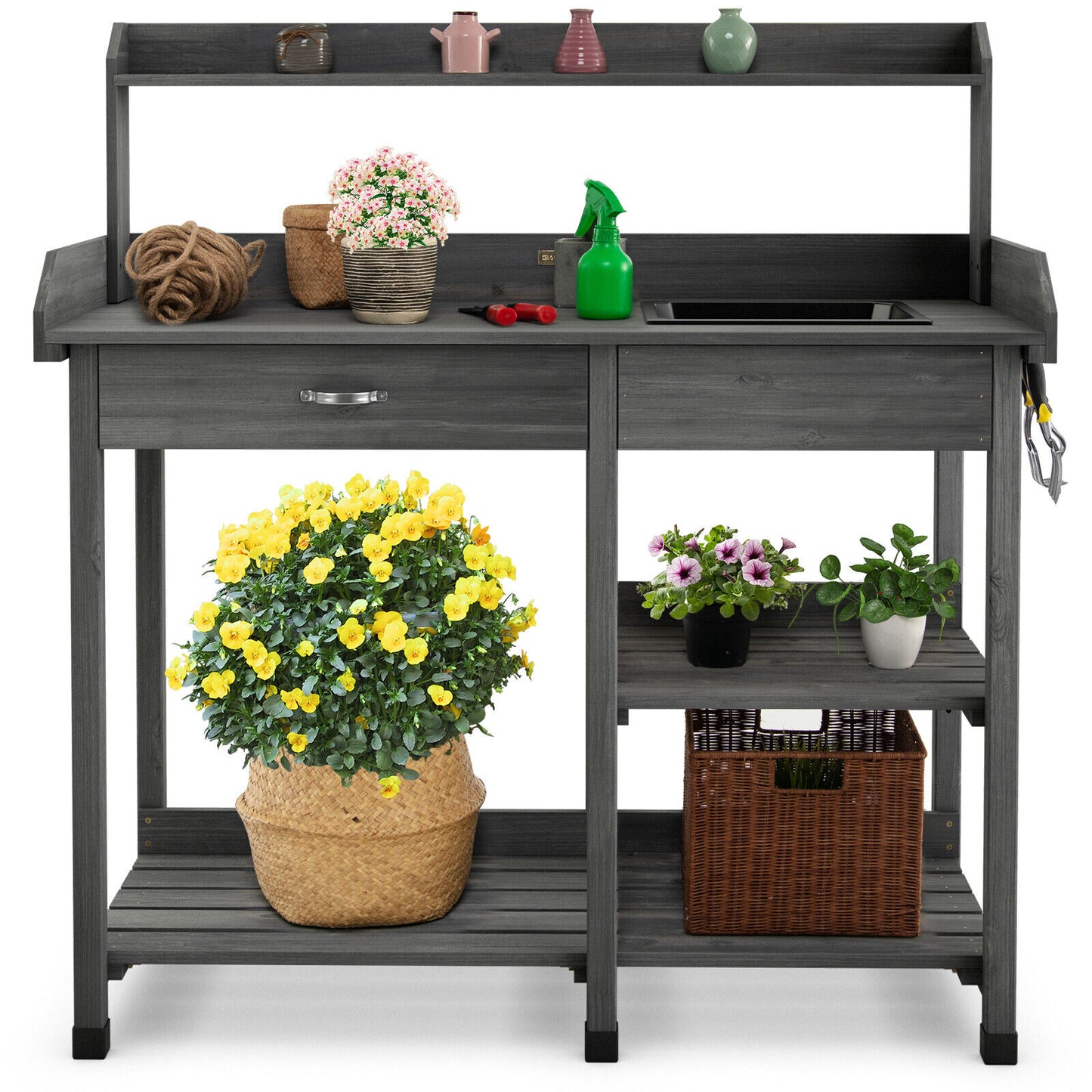 Oasis Potting Bench/Workstation w/Sink, Storage Shelf and Hooks