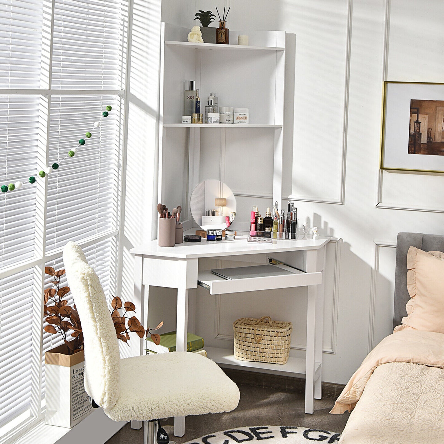 Mille Triangular Corner Desk w/ Hutch & Keyboard Tray