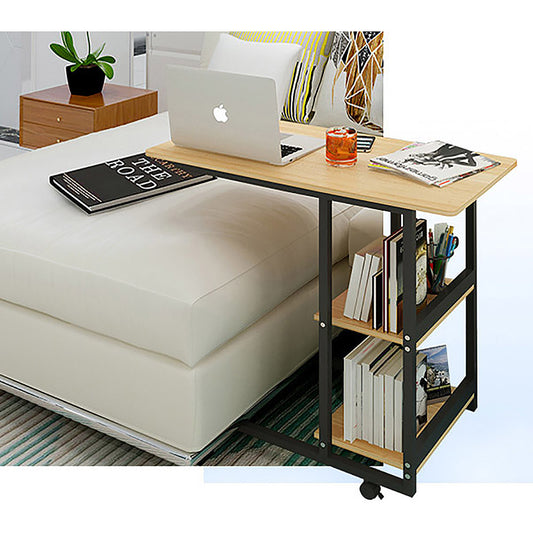 Portable Couch or Bed Side Table w/Shelves & Wheels – Oak - Deluxe Home Delight