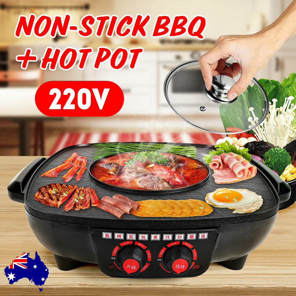 2in1 Electric Non-Stick Korean BBQ Plate/Hot Pot Pan/Shabu Grill & Barbecue