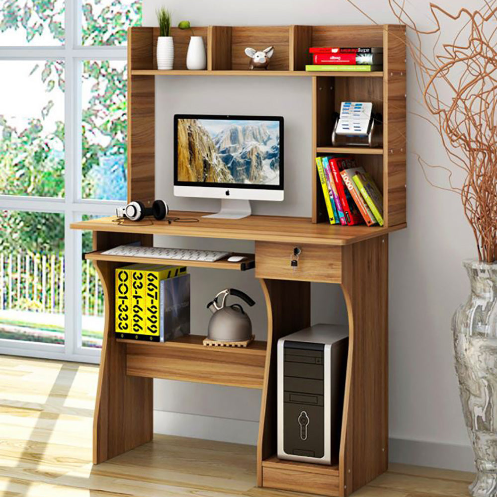 Deluxe Combination Workstation - Computer Desk w/Shelves, Drawer, Lockable. 3 Colours - Deluxe Home Delight