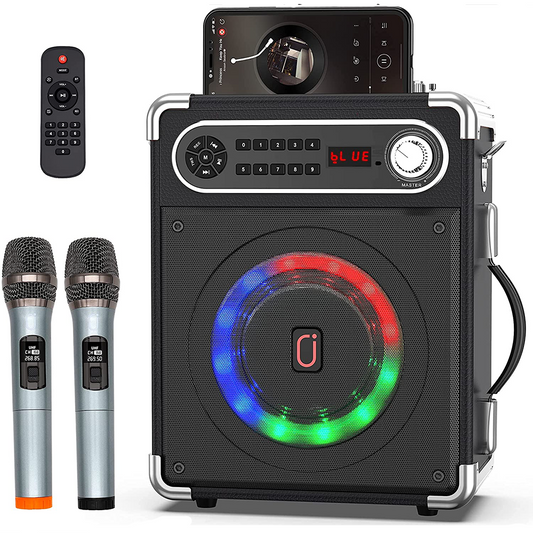 DanceDream Karaoke Machine - 2 Wireless Microphones, Portable,  Bluetooth Speaker, Remote, LED Lights