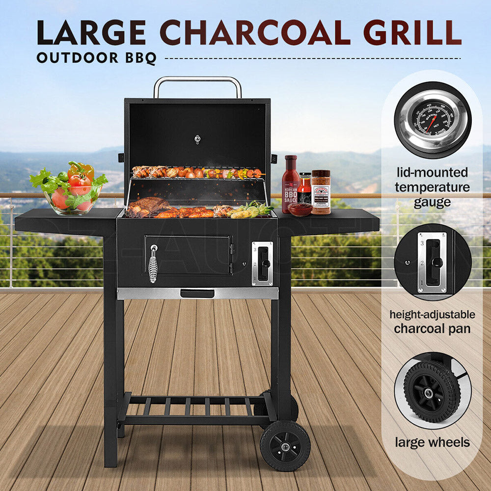 Outdoor Charcoal BBQ Grill Trolley Smoker Portable Cooking Camping Barbecue Set