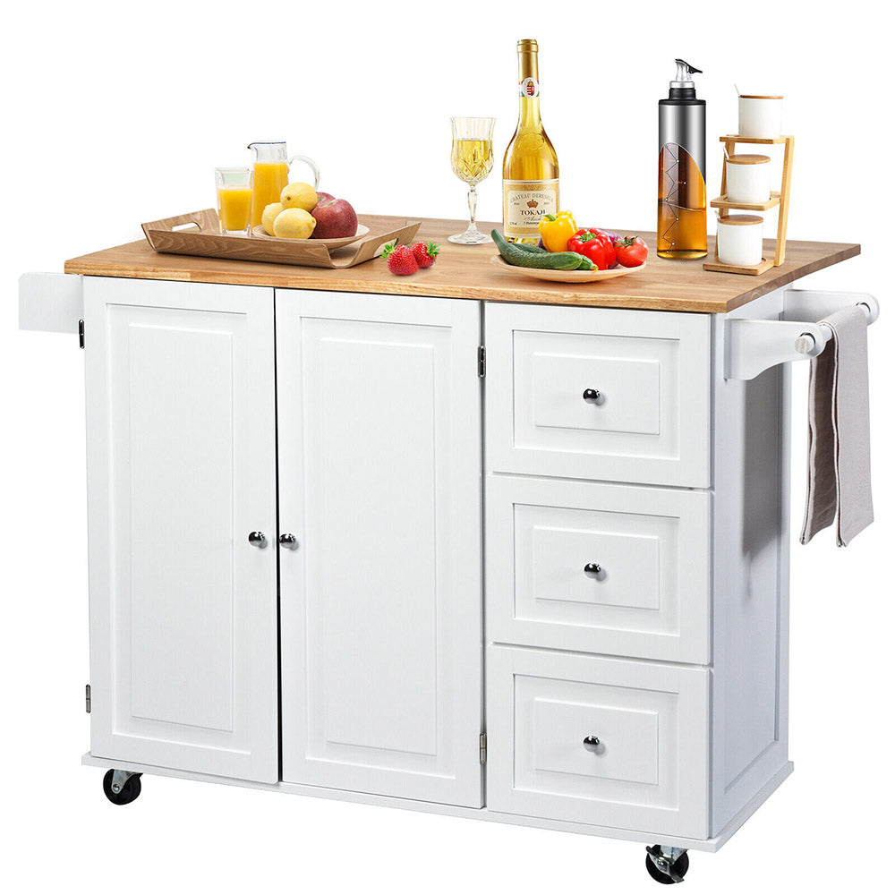 Rivoli Kitchen Island Trolley w/ Wood Drop Leaf & Storage Cabinet