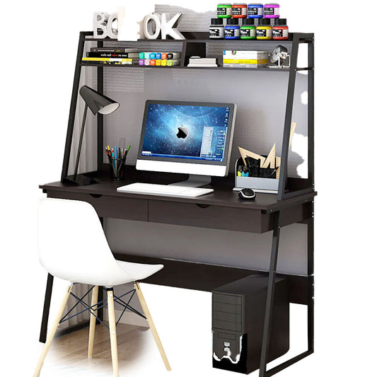 Rivoli Tall Computer Desk Workstation with Shelves & Drawers