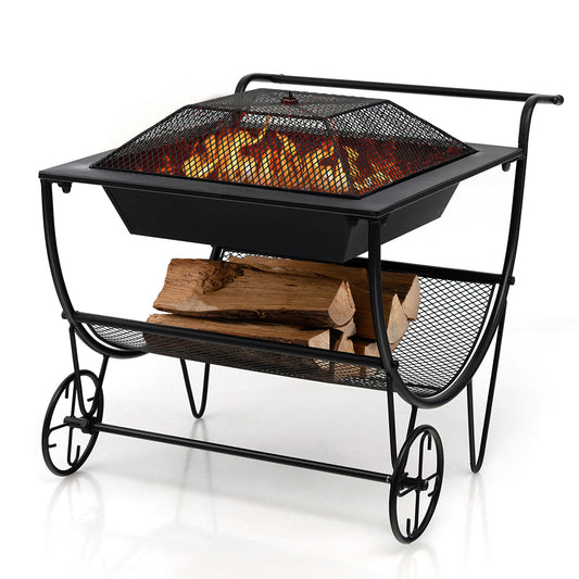 Apollo Steel Firepit/Stove w/ Log Storage Rack & Wheels