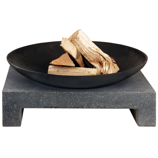 Ortona Black Iron Bowl Firepit on Square Stone Base