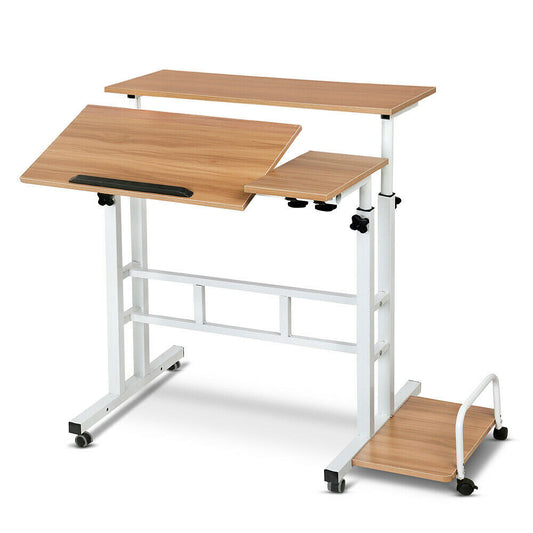 Mobile Twin Laptop Desk, Light Wood