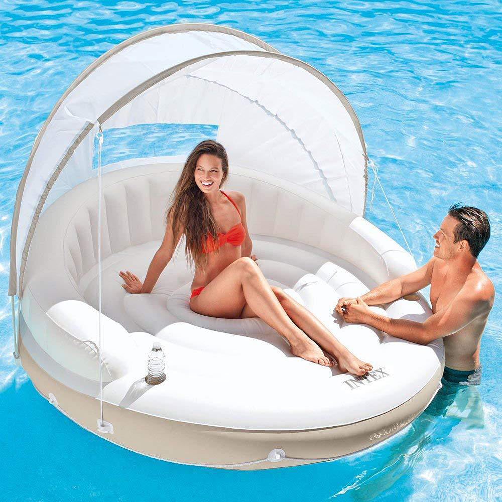 SweetLife Inflatable Floating Island Lounge w/Detachable Sun Shade Pool - Deluxe Home Delight