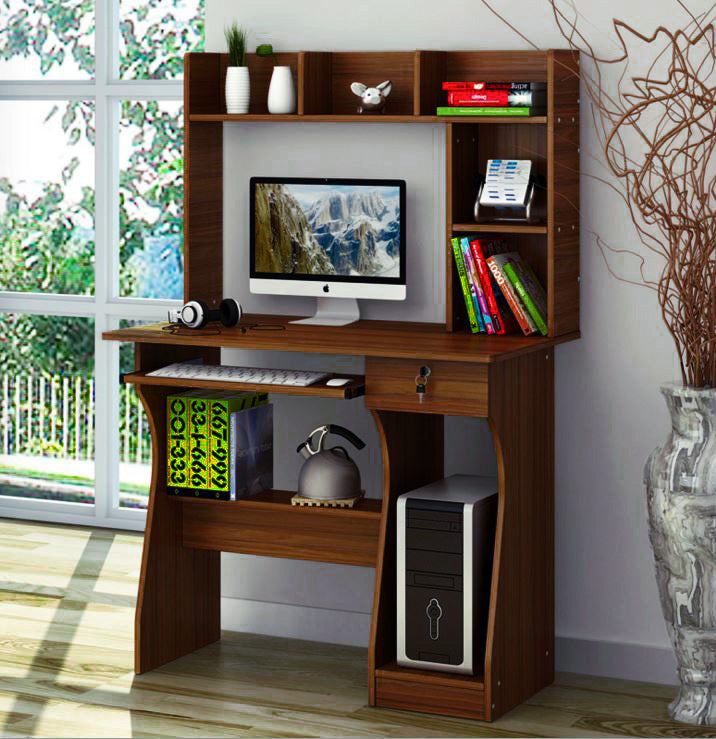 Deluxe Combination Workstation - Computer Desk w/Shelves, Drawer, Lockable. 3 Colours - Deluxe Home Delight