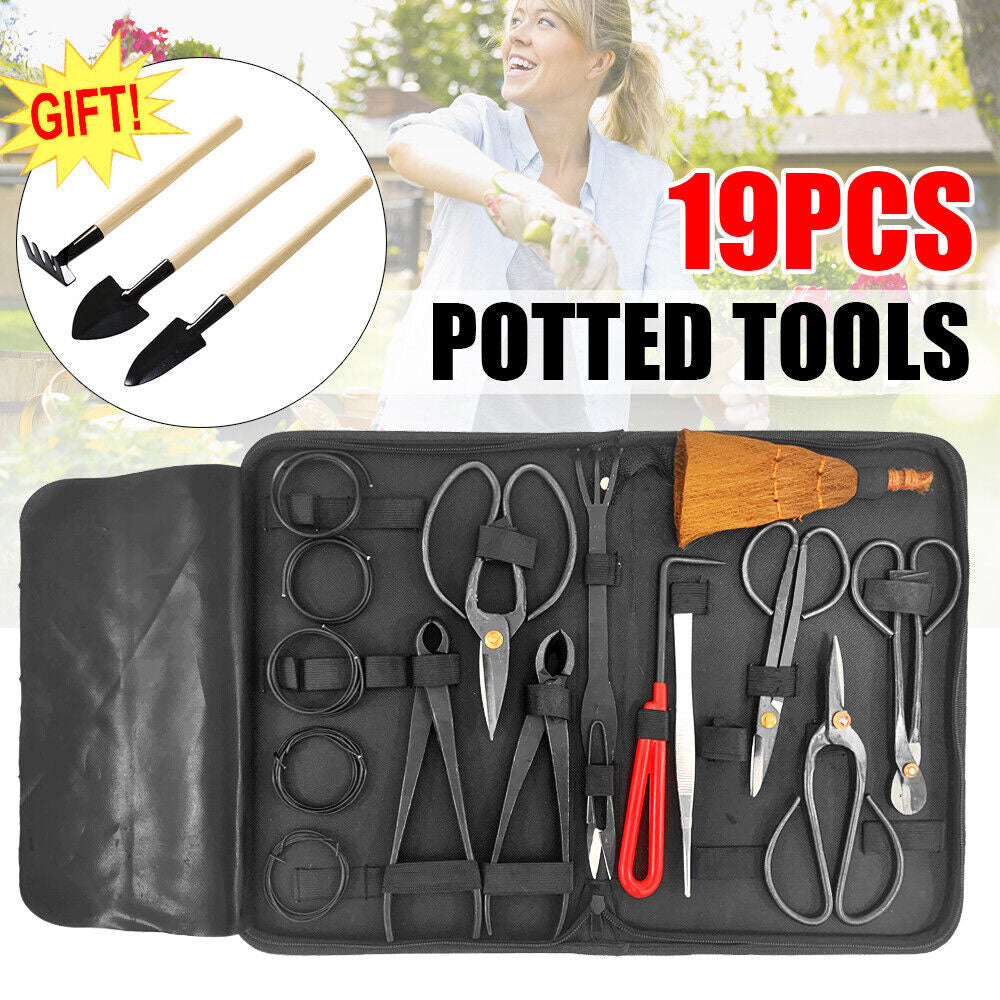 Garden Bonsai Tool Kit (16 pcs) : Carbon Steel, Nylon Case