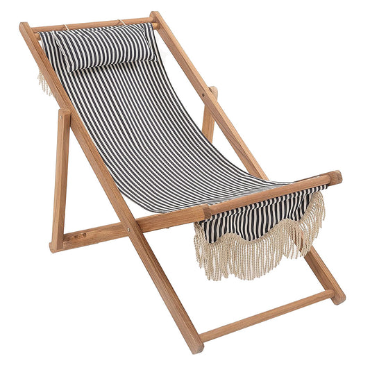 Crystal Teak Wood & Canvas Outdoor Sling Chair - in Navy and Pink