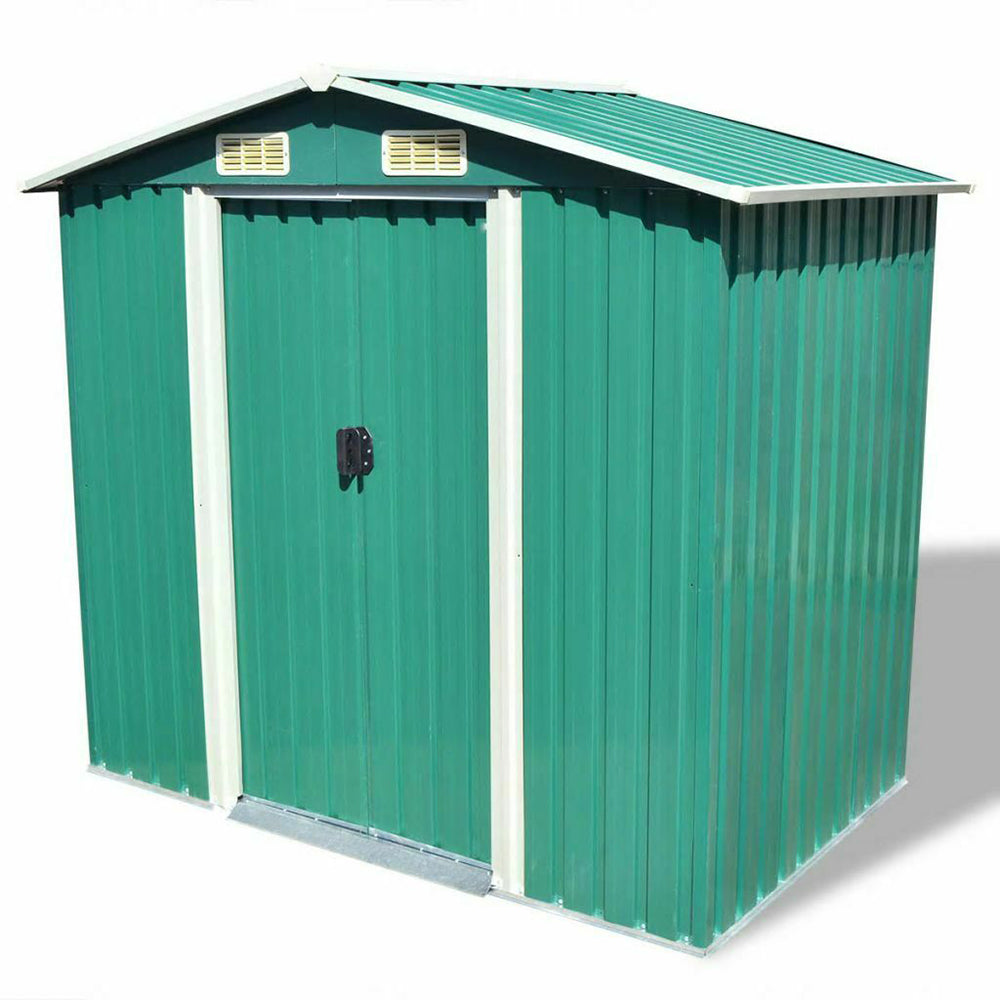 Large Grey Metal Garden Storage Shed - 204x132x186 cm in Green or Grey - Deluxe Home Delight