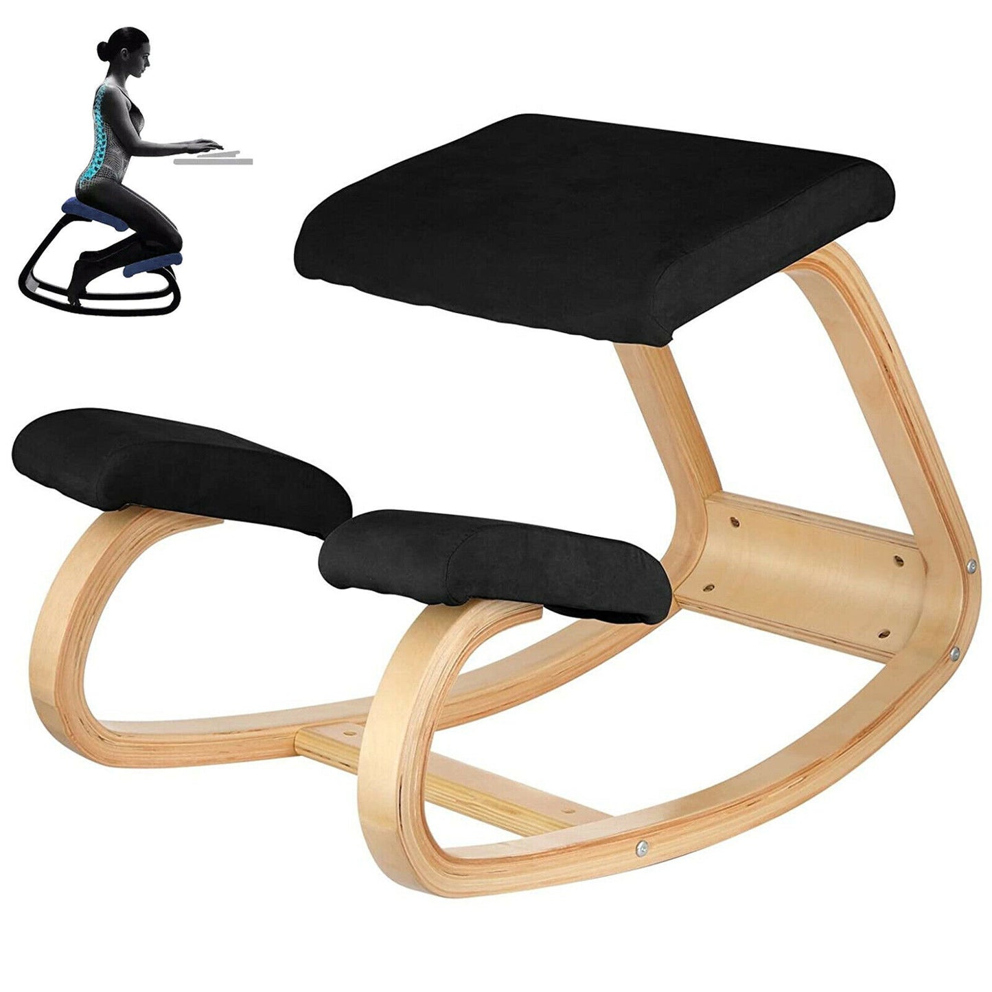 FitHealthy Ergonomic Wood Kneeling Chair W/ Cushion