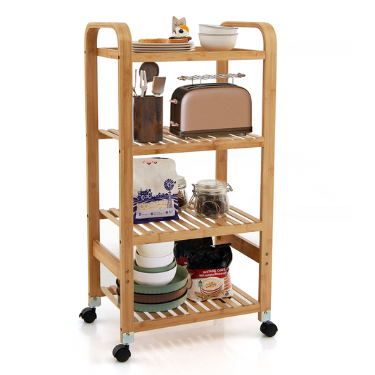 EasyLife  4-Tier Bamboo Rolling Storage Cart/Kitchen Serving Trolley