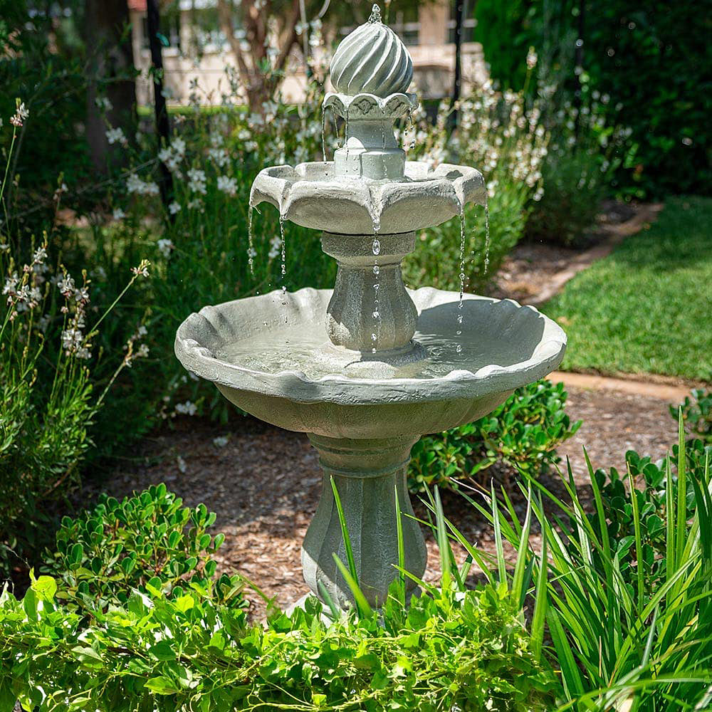 Antiva 3 Tier Solar Powered Water Feature/Fountain/Bird Bath - Light Grey