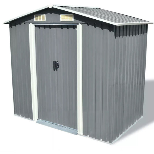 Large Grey Metal Garden Storage Shed - 204x132x186 cm in Green or Grey - Deluxe Home Delight