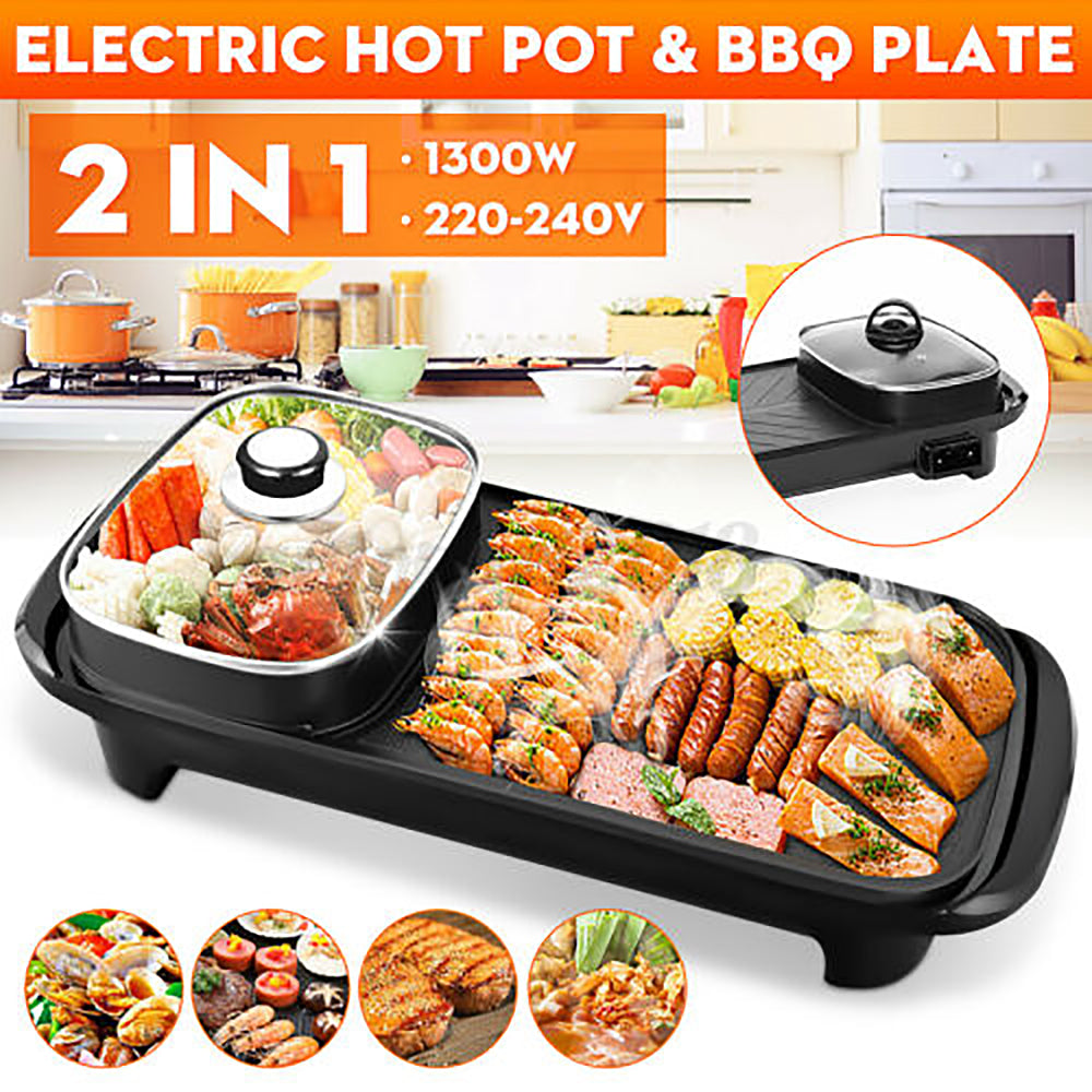 2 In 1 Electric Barbecue Pan & Grill for Teppanyaki, Shabu and BBQ