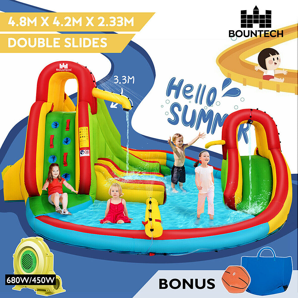 FunLovin' Inflatable Jumping Castle w/Water Slide, Water Cannon, Basketball