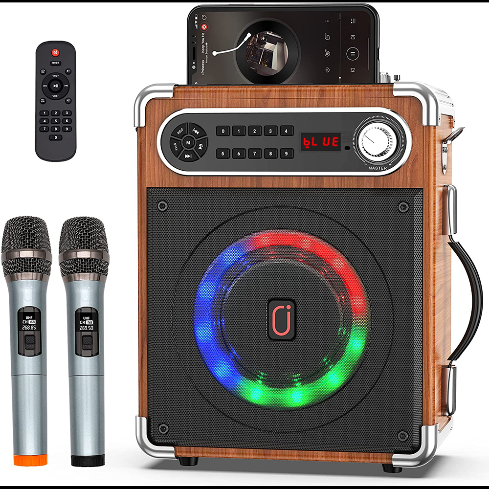 DanceDream Karaoke Machine - 2 Wireless Microphones, Portable,  Bluetooth Speaker, Remote, LED Lights