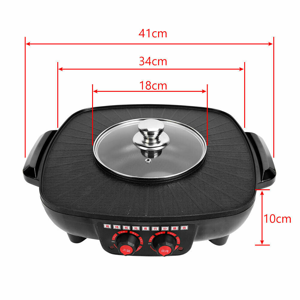 2in1 Electric Non-Stick Korean BBQ Plate/Hot Pot Pan/Shabu Grill & Barbecue