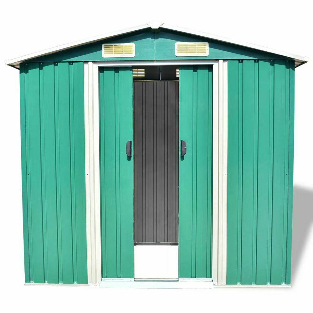 Large Grey Metal Garden Storage Shed - 204x132x186 cm in Green or Grey - Deluxe Home Delight