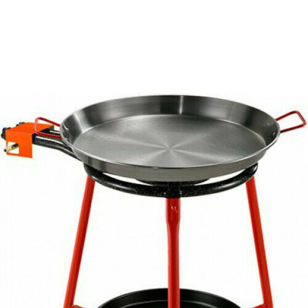 Paella Pan Set on 3 Wheels - 46cm Double Independent Gas Rings  w/Tray. Made in Spain - Deluxe Home Delight