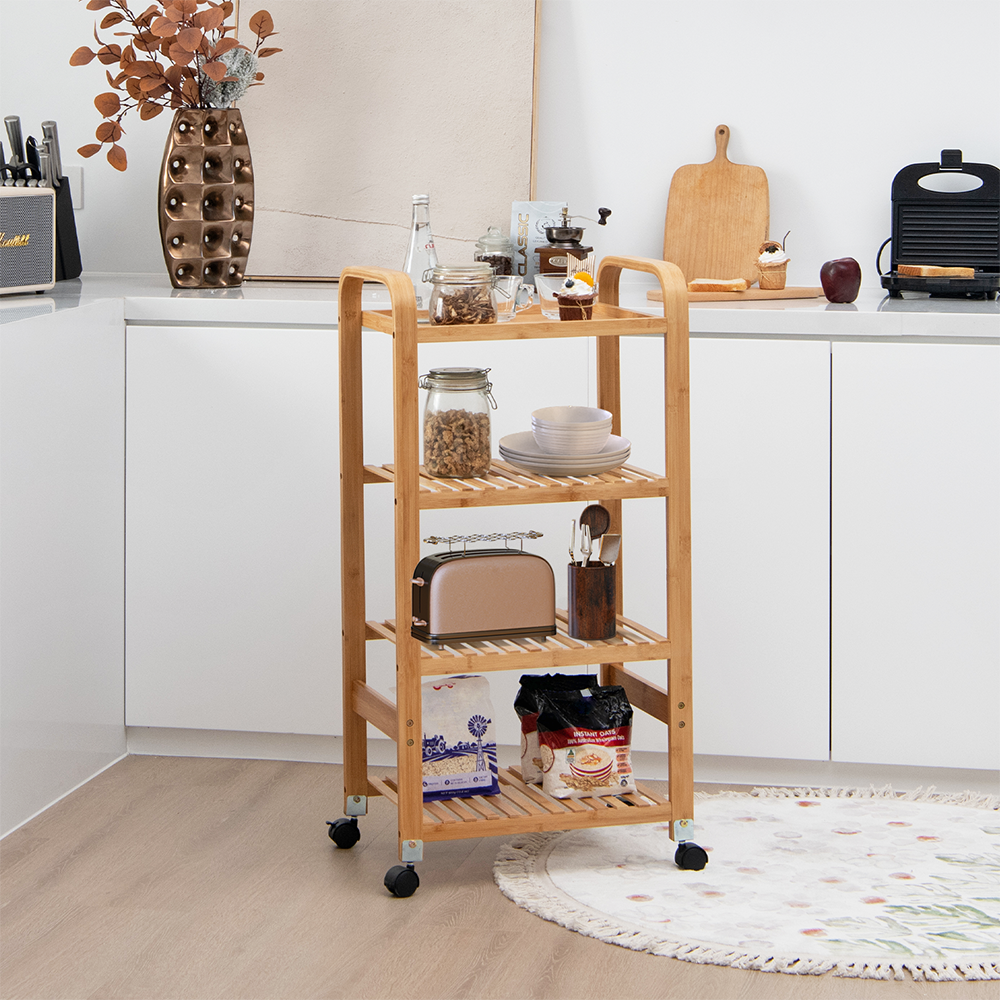 EasyLife  4-Tier Bamboo Rolling Storage Cart/Kitchen Serving Trolley