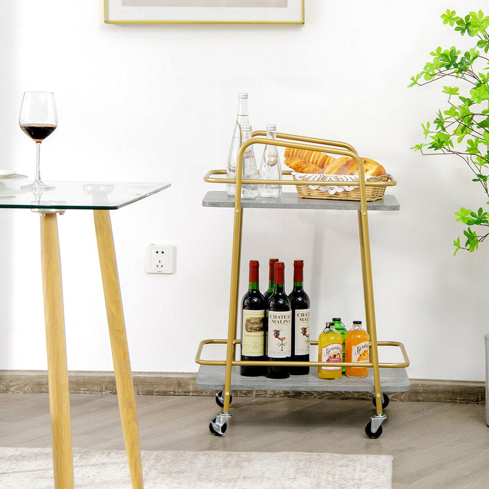 Easy Going 2-tier Mobile Kitchen Cart/Wooden Trolley Island