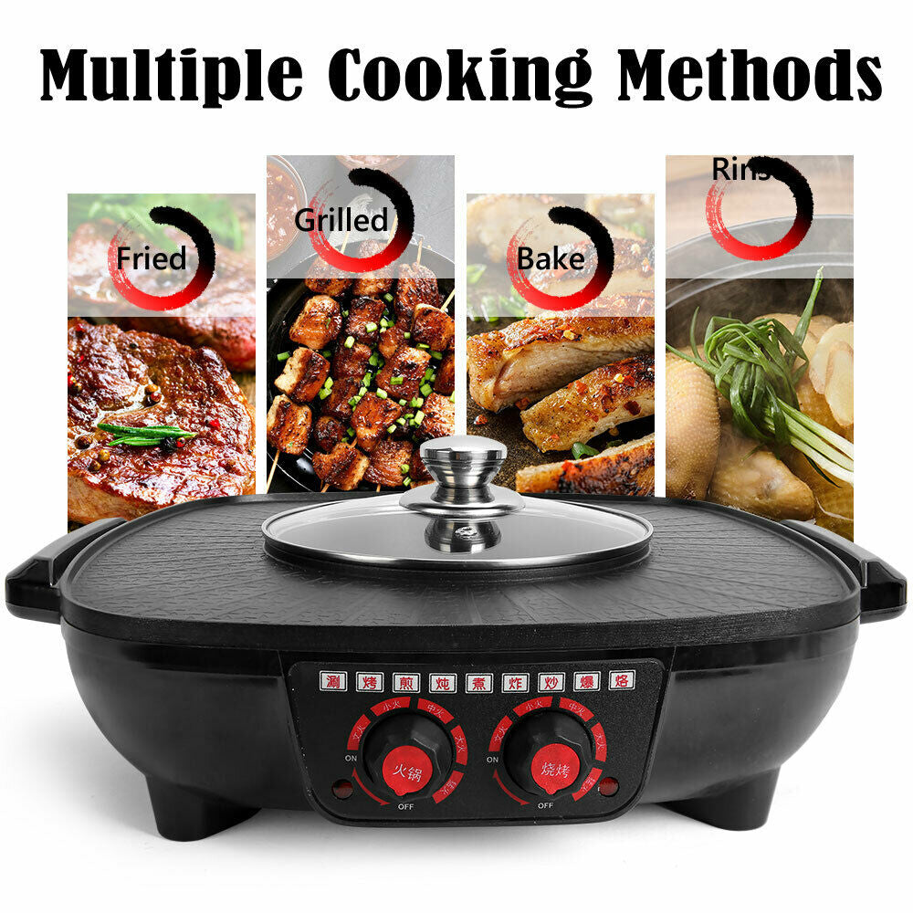 2in1 Electric Non-Stick Korean BBQ Plate/Hot Pot Pan/Shabu Grill & Barbecue