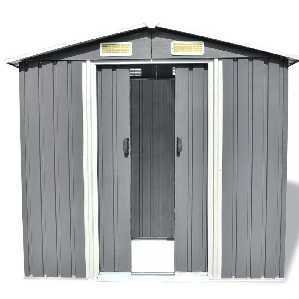 Large Grey Metal Garden Storage Shed - 204x132x186 cm in Green or Grey - Deluxe Home Delight