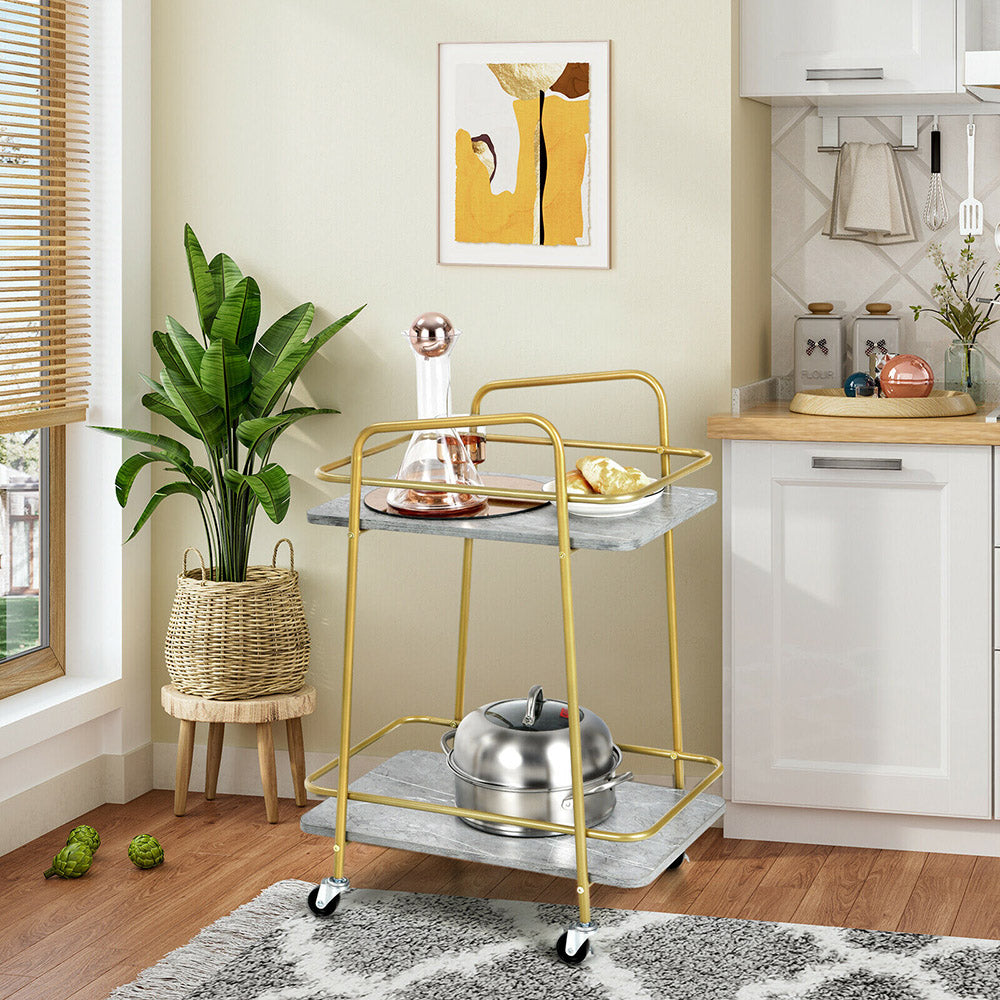 Easy Going 2-tier Mobile Kitchen Cart/Wooden Trolley Island