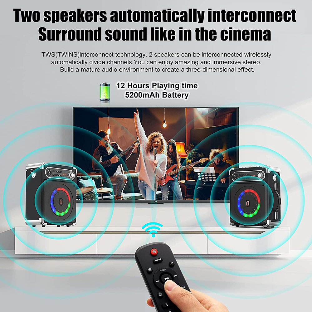 DanceDream Karaoke Machine - 2 Wireless Microphones, Portable,  Bluetooth Speaker, Remote, LED Lights