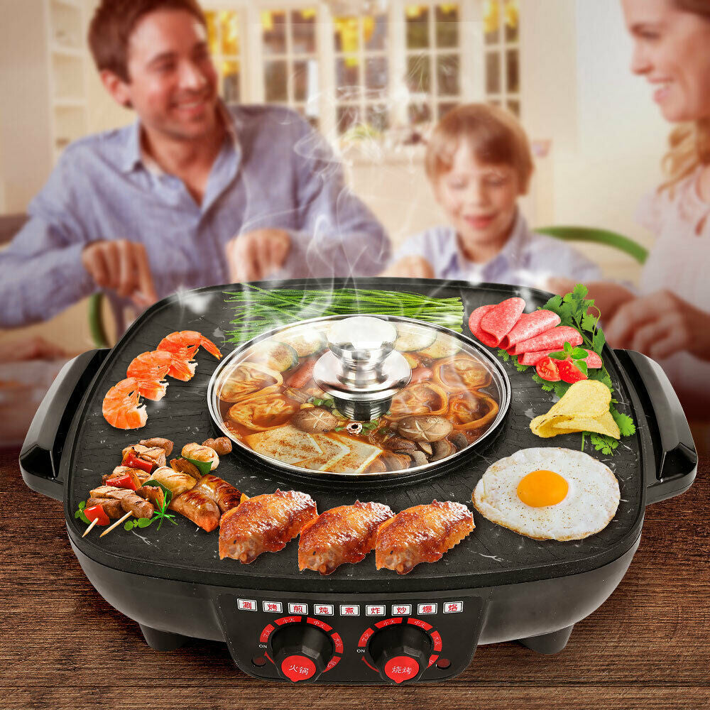 2in1 Electric Non-Stick Korean BBQ Plate/Hot Pot Pan/Shabu Grill & Barbecue