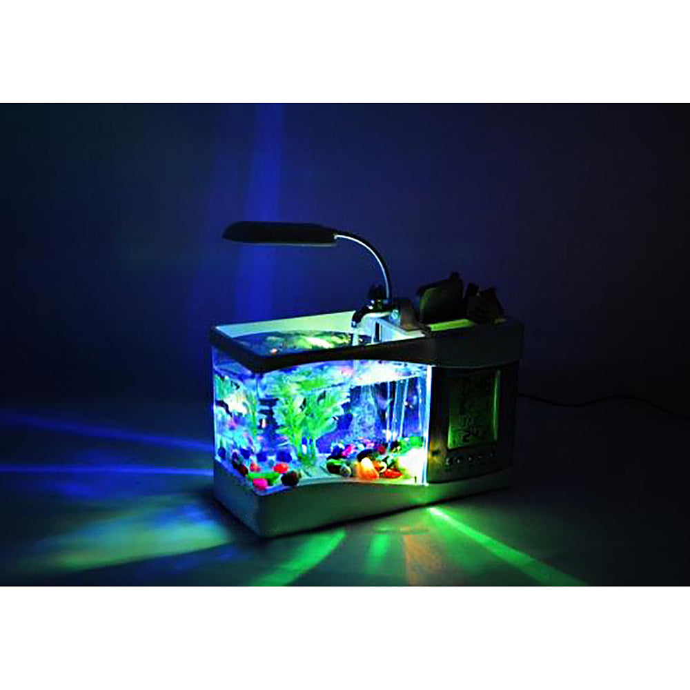 Desktop Aquarium w/LED Screen, Alarm Clock, Desk Lamp, Pencil Holder