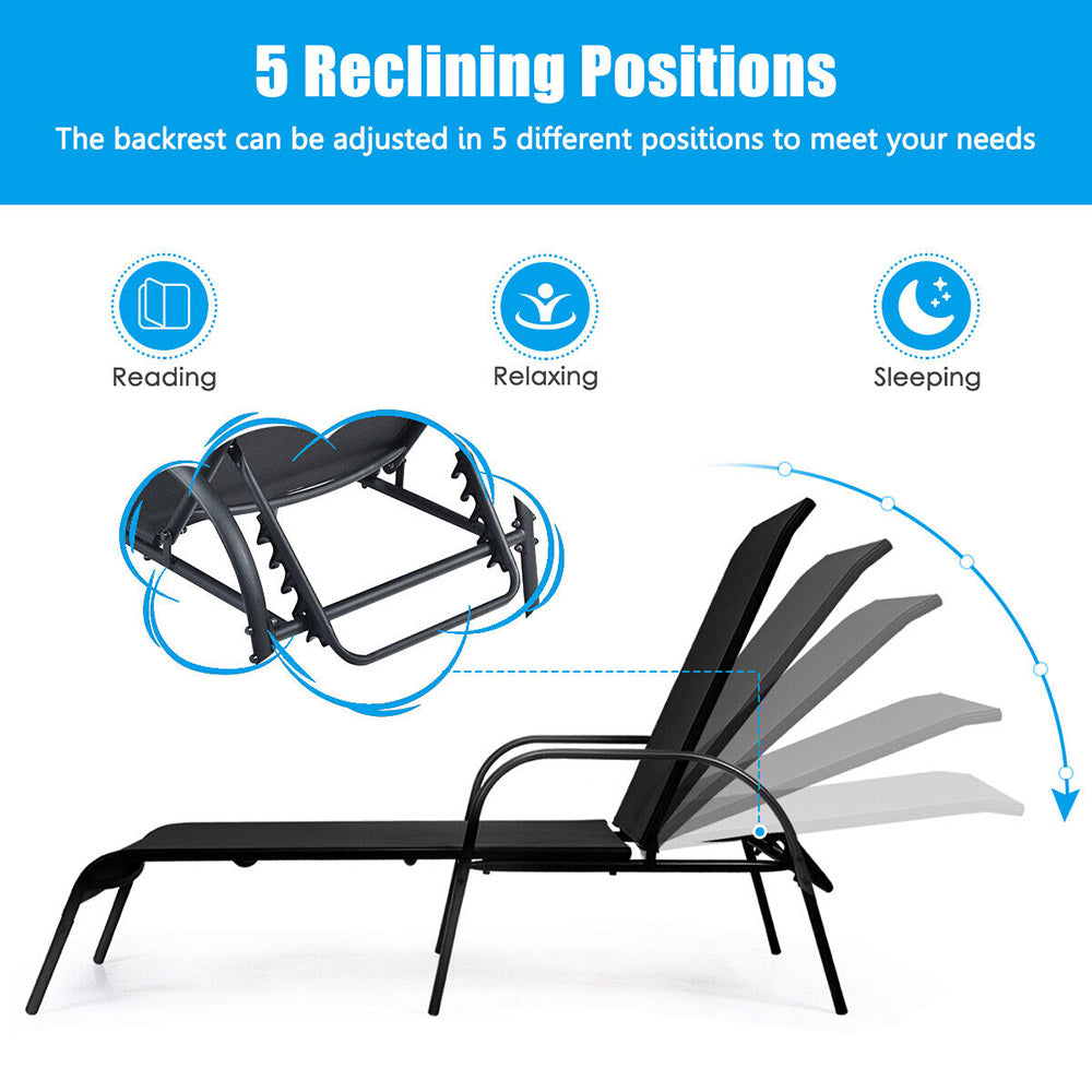 Recliner/Folding Sun Lounge & Beach Chair - 5 Adjustable Angles