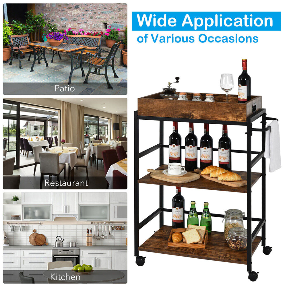 Bellagiorno 3-Tier Kitchen Serving & Wine Storage Cart