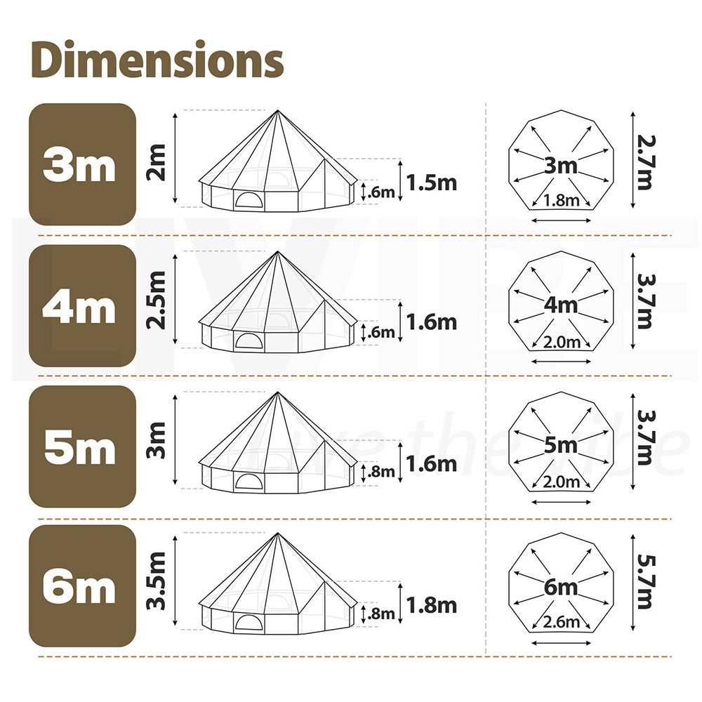 Giganta Waterproof Canvas Bell Tent/Yurt -5M and 6M