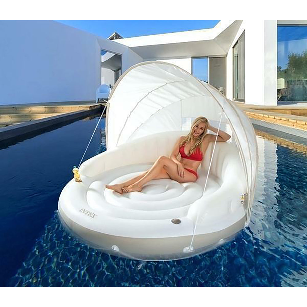 SweetLife Inflatable Floating Island Lounge w/Detachable Sun Shade Pool - Deluxe Home Delight