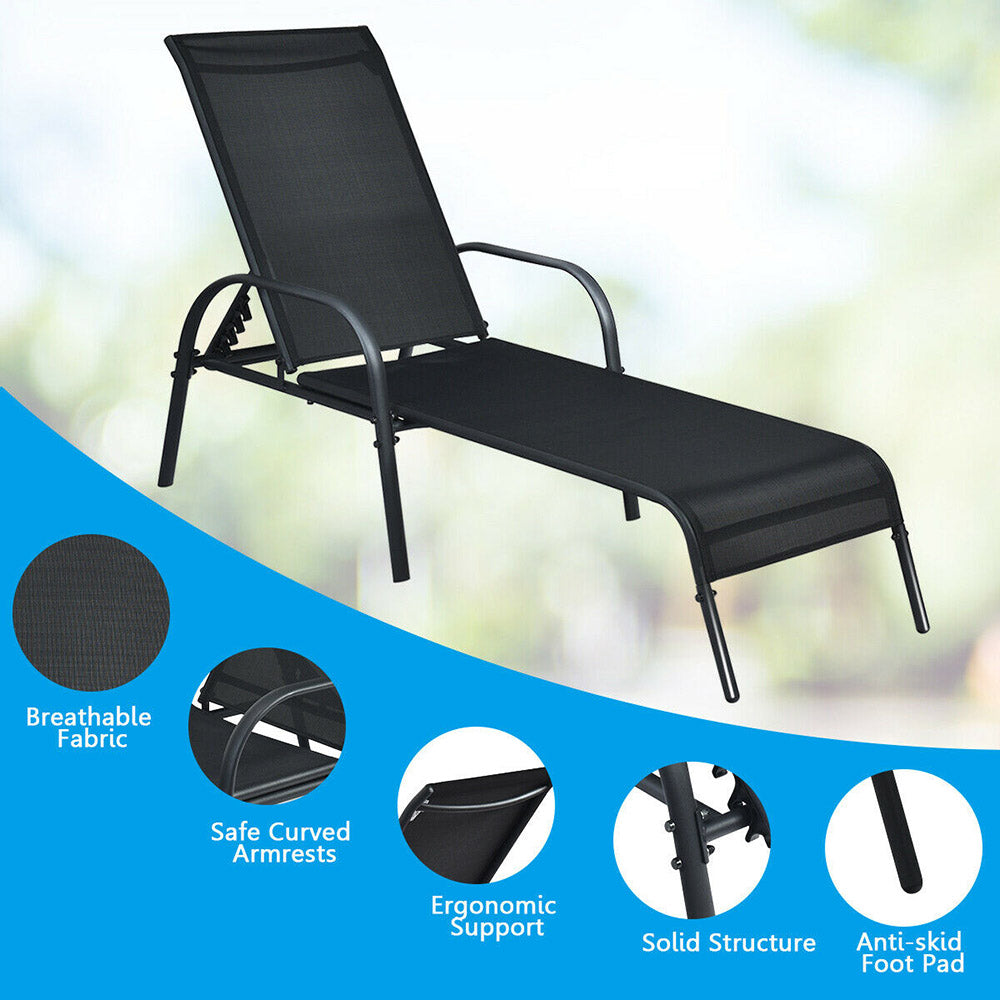 Recliner/Folding Sun Lounge & Beach Chair - 5 Adjustable Angles