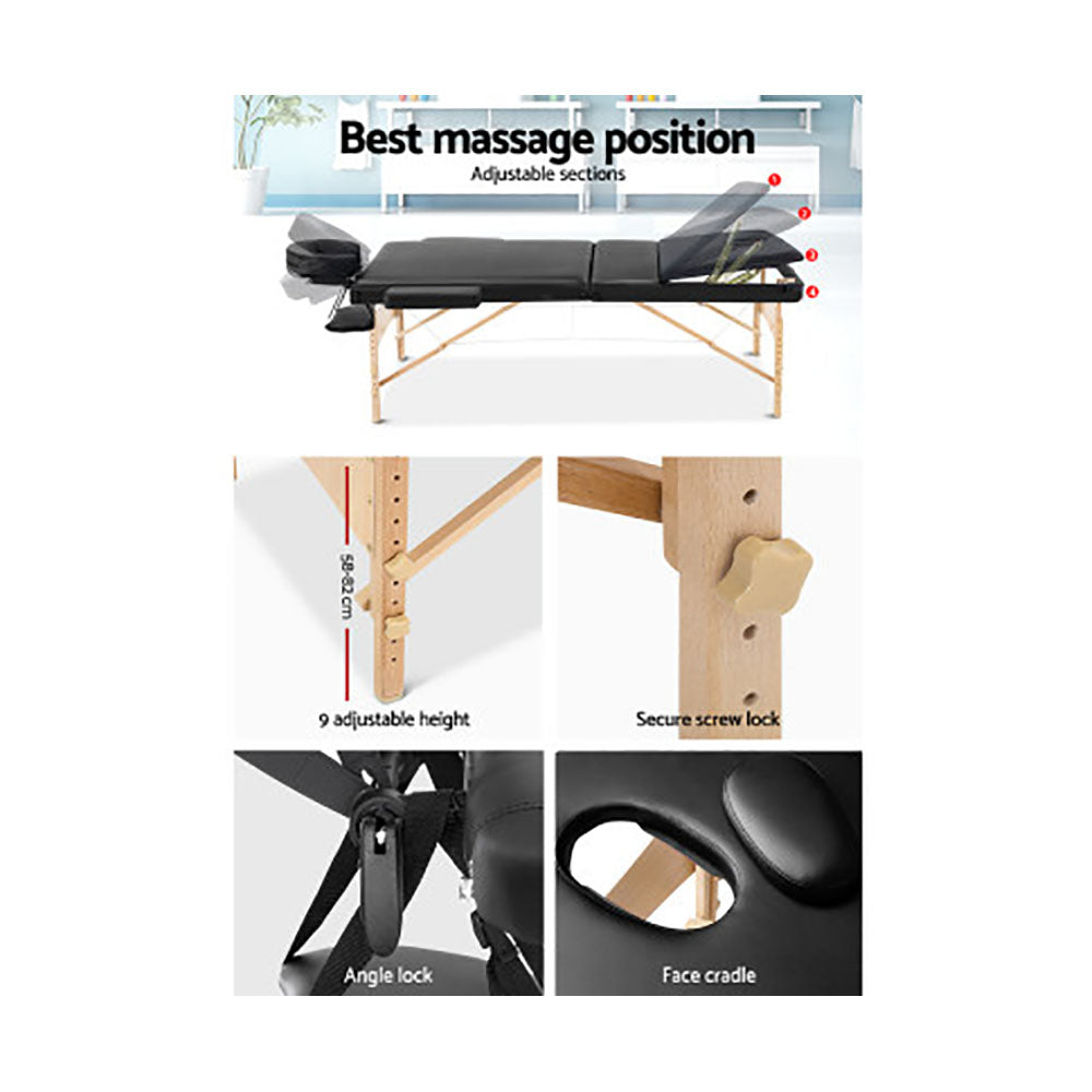 75cm Wide Portable Wooden Massage Table  - 3 Fold