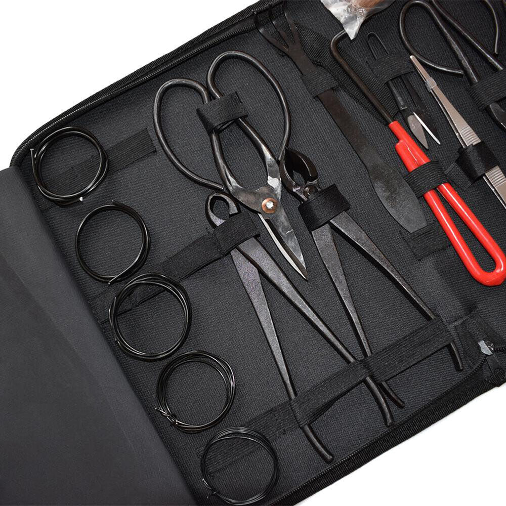 Garden Bonsai Tool Kit (16 pcs) : Carbon Steel, Nylon Case