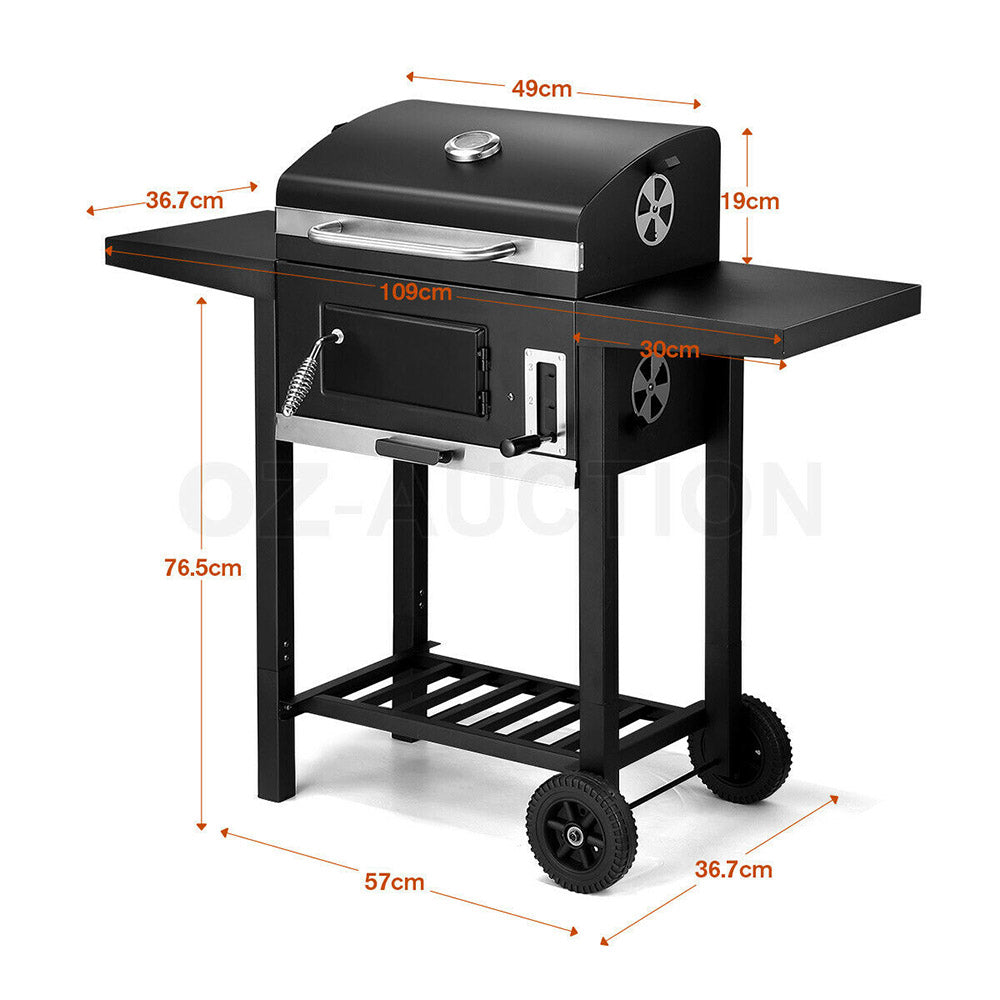 Outdoor Charcoal BBQ Grill Trolley Smoker Portable Cooking Camping Barbecue Set