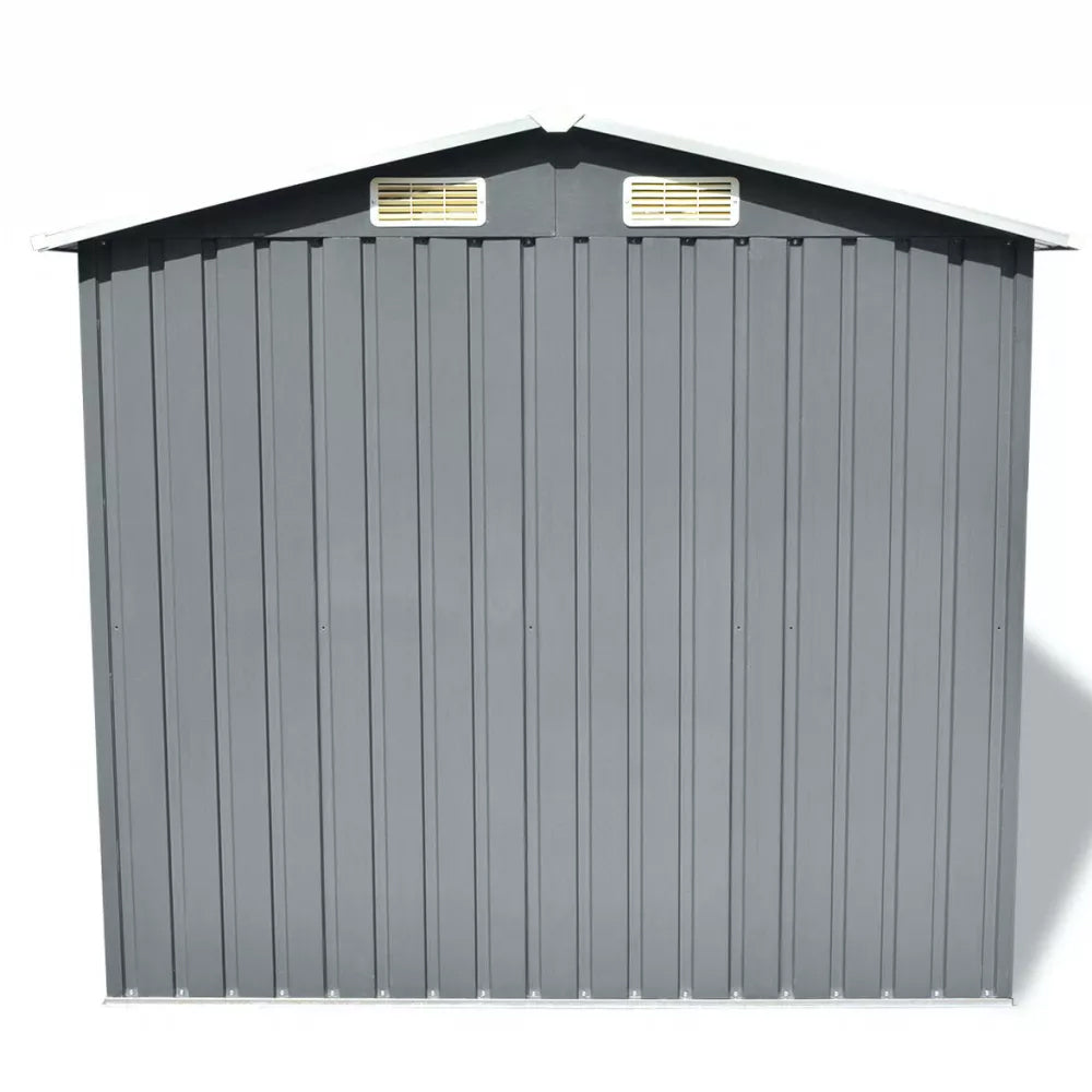 Large Grey Metal Garden Storage Shed - 204x132x186 cm in Green or Grey - Deluxe Home Delight