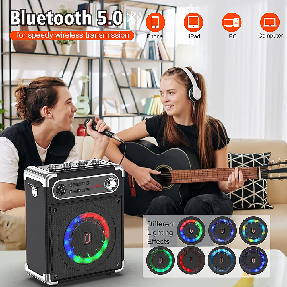 DanceDream Karaoke Machine - 2 Wireless Microphones, Portable,  Bluetooth Speaker, Remote, LED Lights