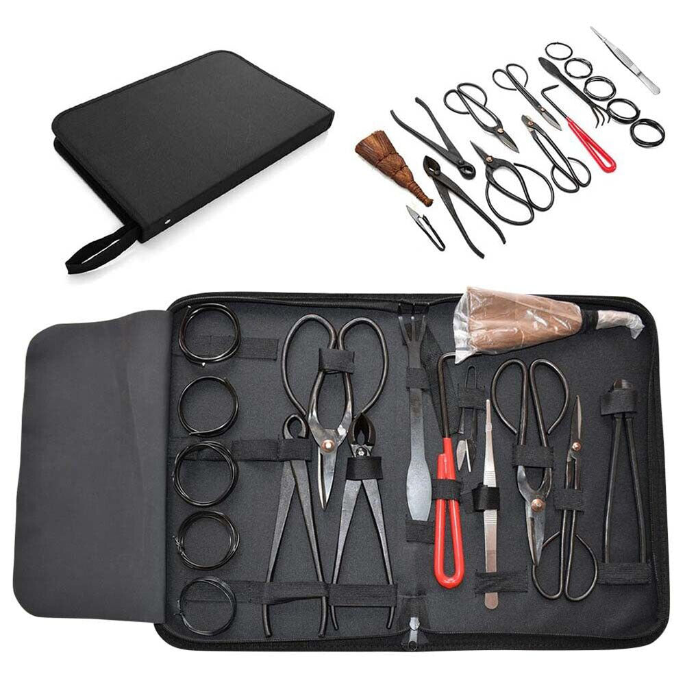 Garden Bonsai Tool Kit (16 pcs) : Carbon Steel, Nylon Case