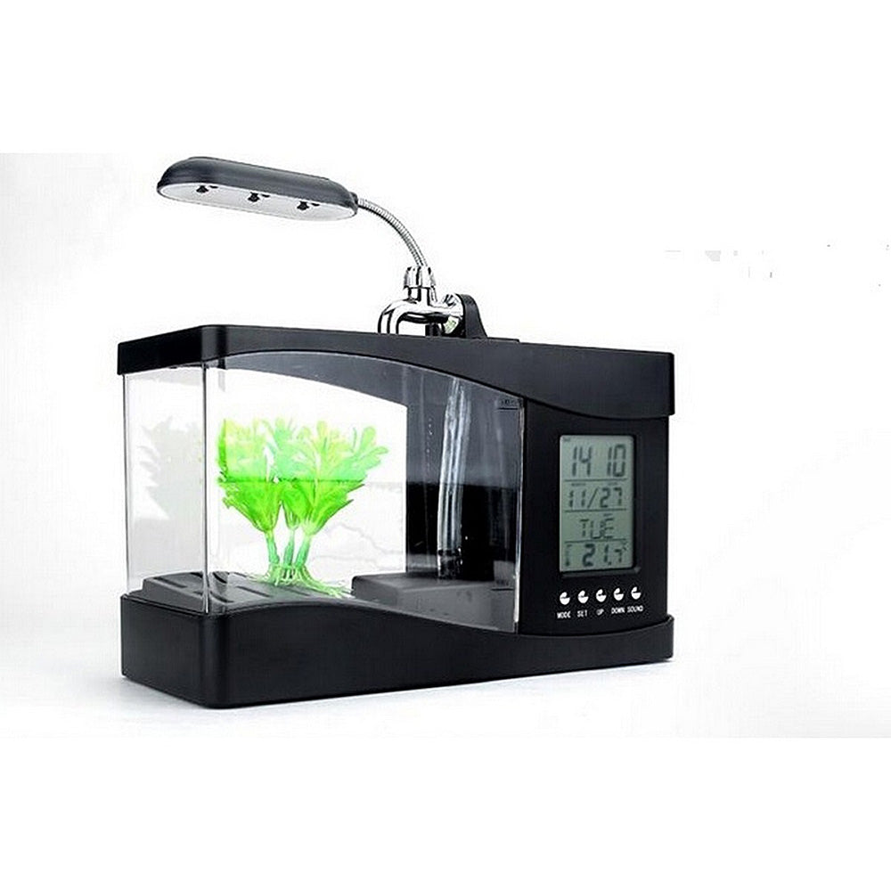 Desktop Aquarium w/LED Screen, Alarm Clock, Desk Lamp, Pencil Holder