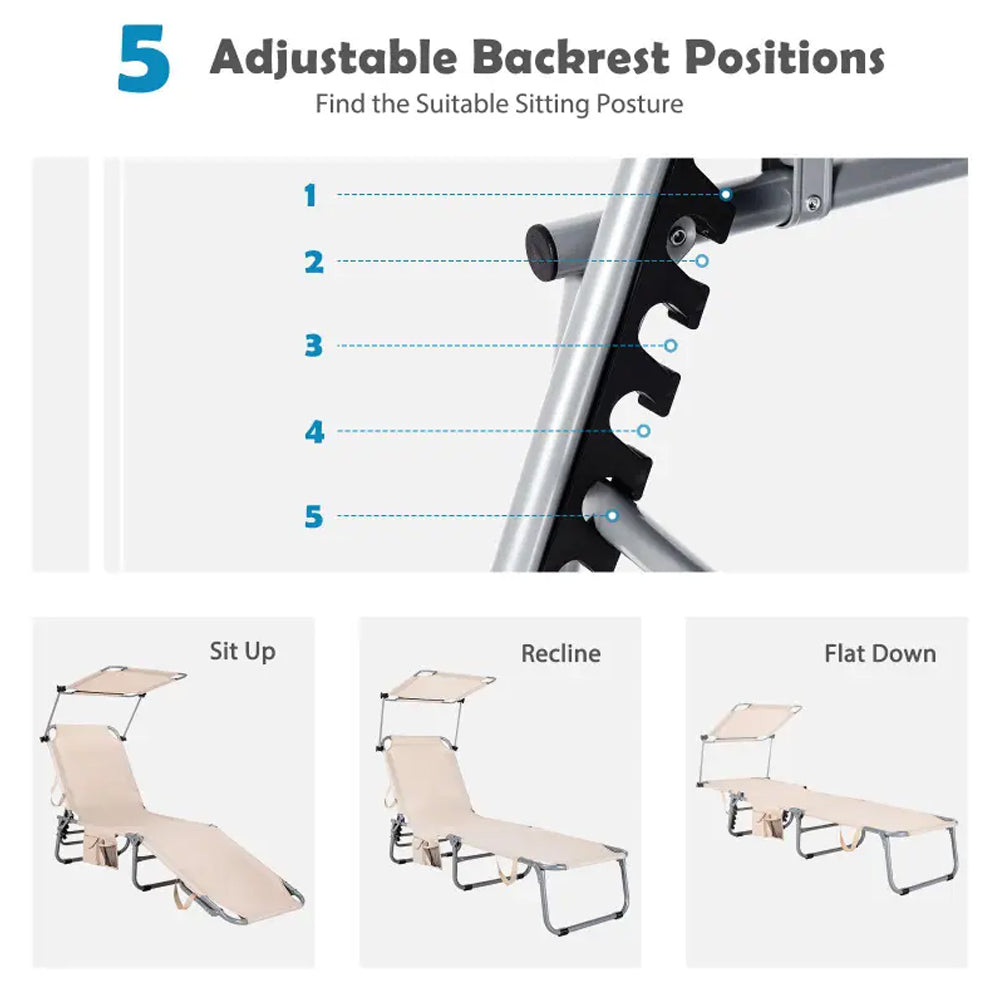 SunRay Folding Sunbed w/Adjustable Canopy & Storage Pocket