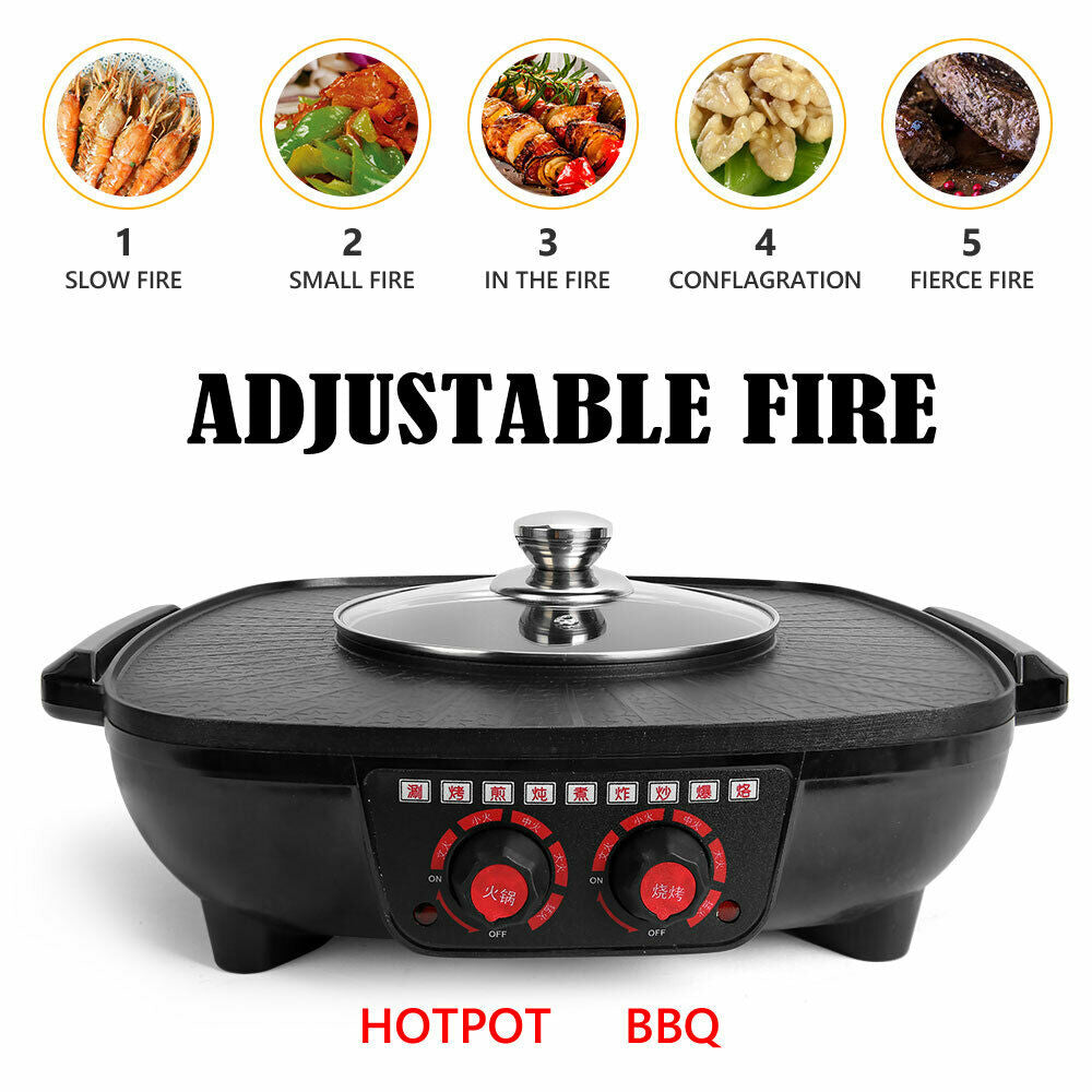 2in1 Electric Non-Stick Korean BBQ Plate/Hot Pot Pan/Shabu Grill & Barbecue