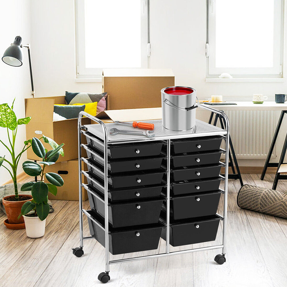 Rolling Storage Cart/Trolley Home & Office  w/ Wheels - 15 Drawers